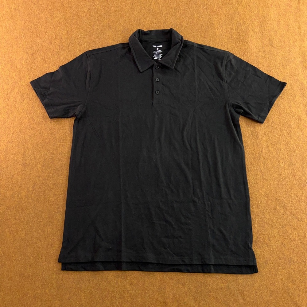 True Classic Mens Large Black Short Sleeve Casual Polo Shirt New